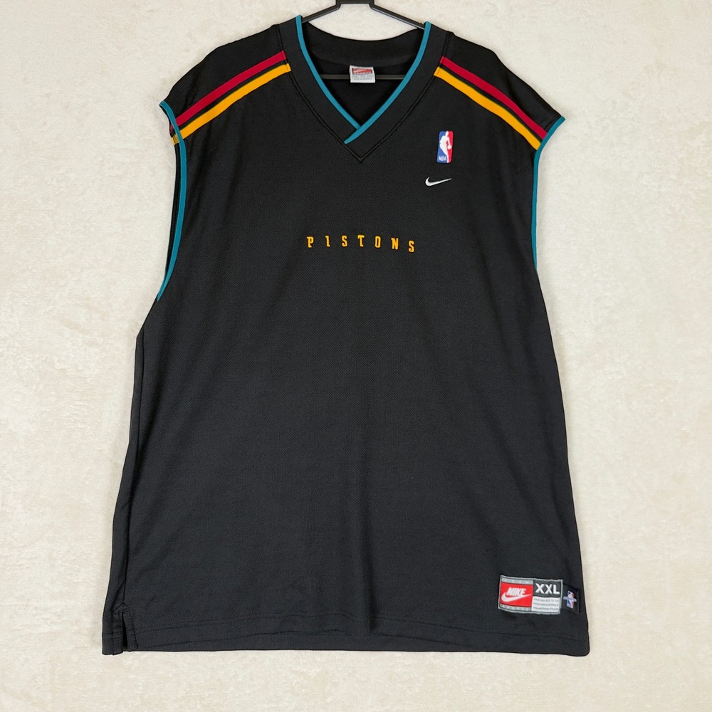 VTG Nike Detroit Pistons Basketball‎ Jersey Black V Neck Sleeveless Mens XXL